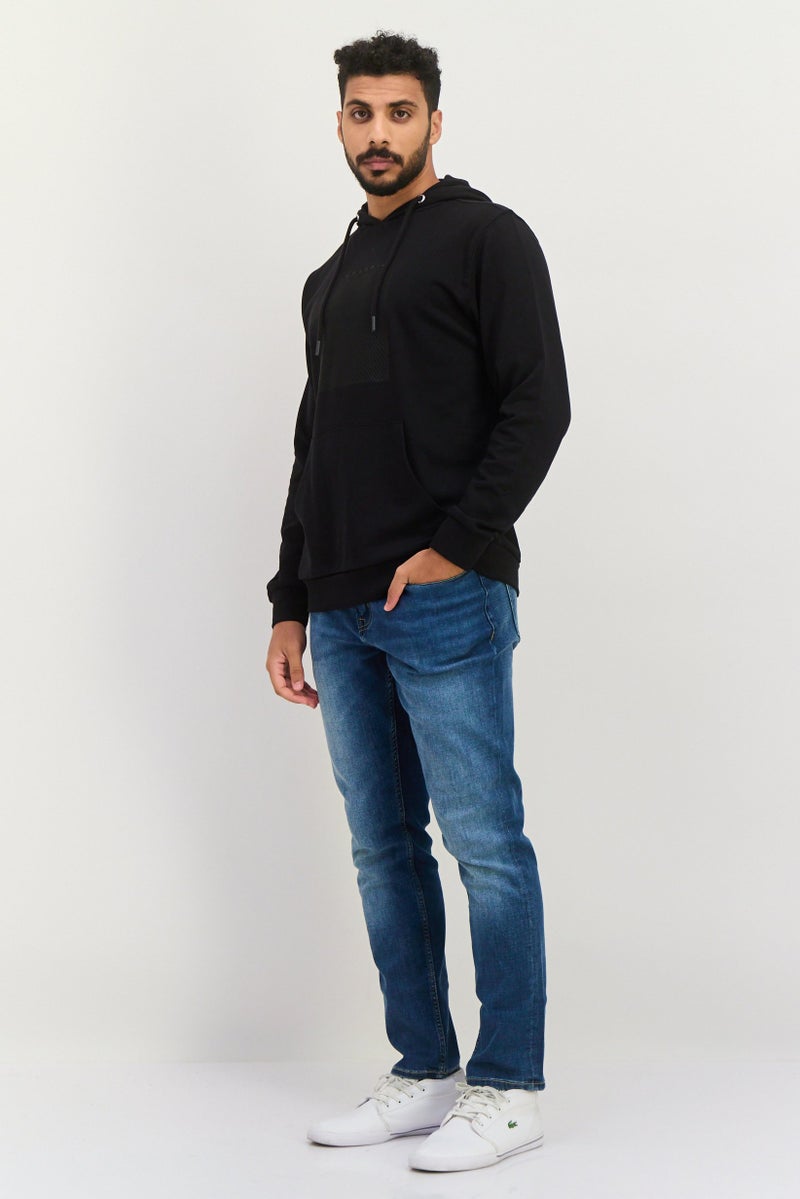 Gazzarrini سويت شيرت بقلنسوة للرجال بشعار العلامة التجارية بأكمام طويلة، أسود - Image 2